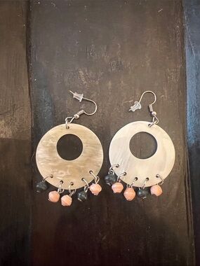 Cow horn Hoop Dangle Earrings with pink and Black paper Beads